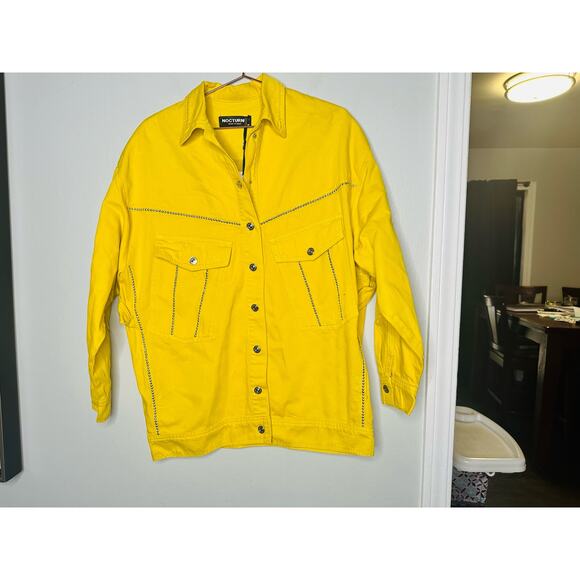 NWT NOCTURNE Ready To Wear Yellow Silver Studded Oversized Jacket Size Medium - Picture 3 of 11